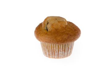 Delicious Chocolate chip muffin cup cake closeup isolated on white background
