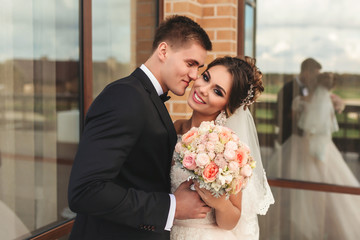Happy bride and groom on their wedding