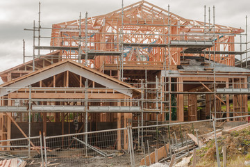 Wooden construction of private houses, constructing in New Zealand
