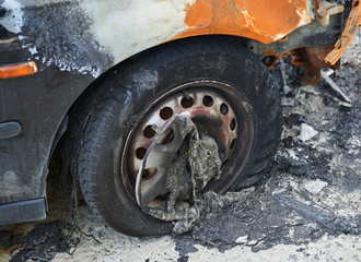 Burned car parked