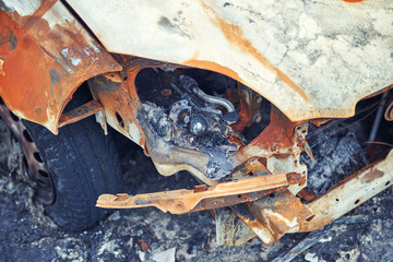 Burned car parked