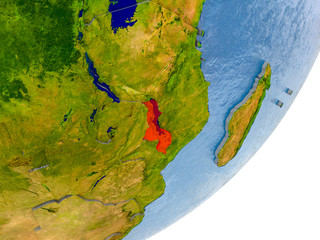 Map of Malawi on Earth