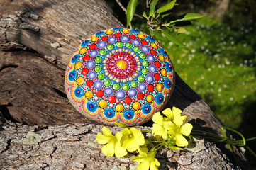 Mandala dot painting colorful stone