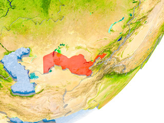 Map of Uzbekistan on Earth