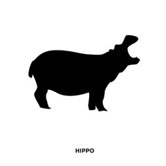 hippo silhouette on white background, in black,roaring