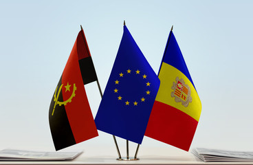 Flags of Angola European Union and Andorra