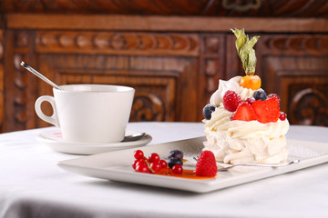 delicious meringue cake with cream