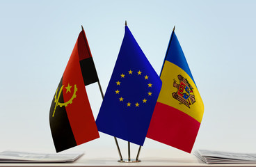 Flags of Angola European Union and Moldova