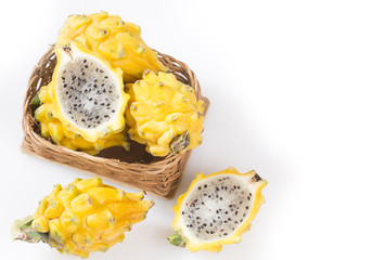 Yellow pitahaya or dragon fruit on white background - Selenicereus megalanthus