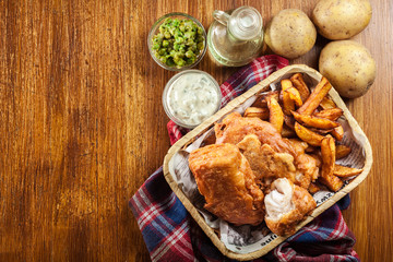 Traditional fish in beer batter and chips