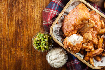 Traditional fish in beer batter and chips