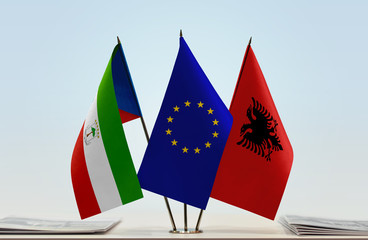 Flags of Equatorial Guinea European Union and Albania