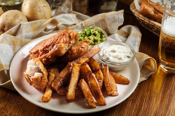 Traditional fish in beer batter and chips