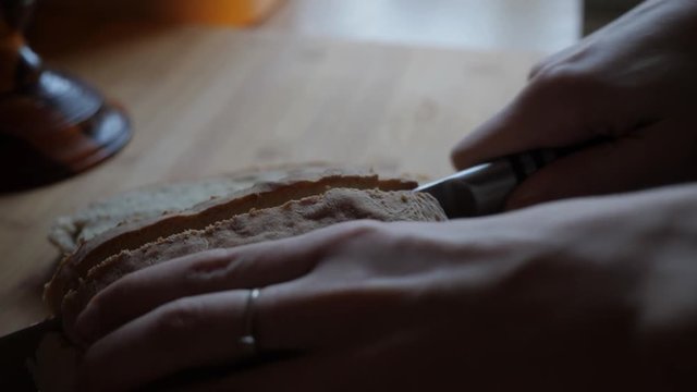 slicing bread in the morning