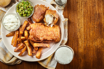 Traditional fish in beer batter and chips