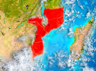 Mozambique in red on Earth