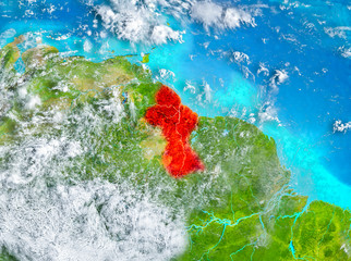 Guyana in red on Earth