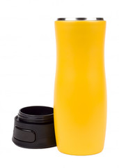 Yellow thermo mug isolated on white