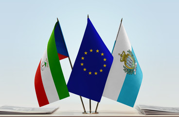 Flags of Equatorial Guinea European Union and San Marino