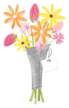 Flower bouquet vector illustration isolated on white for cards, greetings, Mother's Day, birthday, get well soon, thinking of you, well wishes, note card and more. Flat illustration style.