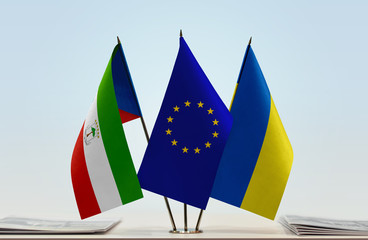 Flags of Equatorial Guinea European Union and Ukraine