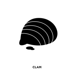 clam icon on white background, in black, vector icon illustration