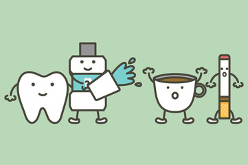 teeth cleaning by mouthwash to protection yellow tooth from coffee and cigarette stain