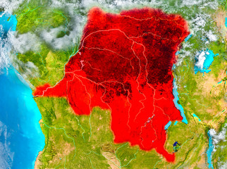 Democratic Republic of Congo in red on Earth
