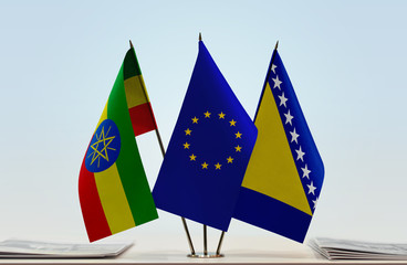 Flags of Ethiopia European Union and Bosnia and Herzegovina