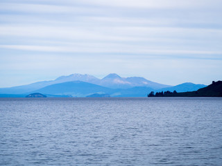 Mt Ngauruhoe or Mt Doom with Mt Ruapehu in the Distance Across Lake Taupo, North Island, New Zealand