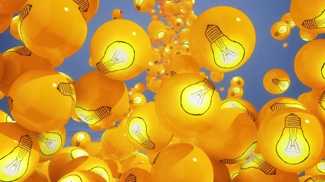 Falling balls with light bubs icons. Concept of Brainstorming