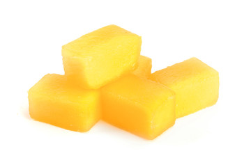 cube of Mango fruit isolated on white background close-up