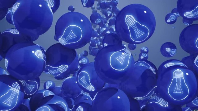 Falling balls with light bubs icons. Concept of Brainstorming