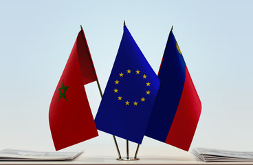 Flags of Morocco European Union and Liechtenstein