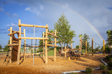 Playground with rainbow