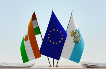 Flags of Niger European Union and San Marino