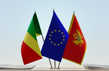 Flags of Republic of the Congo European Union and Montenegro