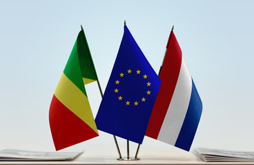 Flags of Republic of the Congo European Union and Netherlands