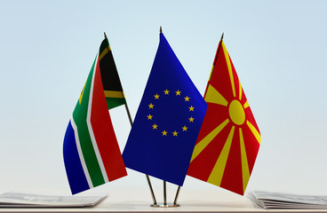Flags of Republic of South Africa European Union and Macedonia