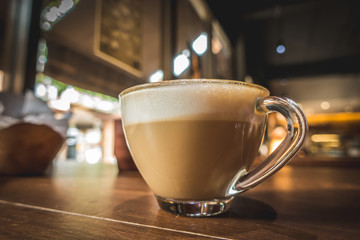 Close up coffee cup latte art.