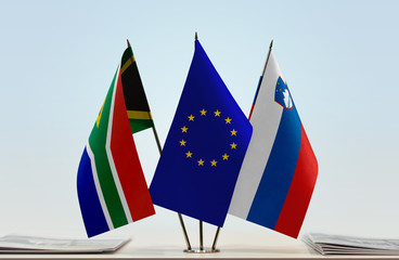 Flags of Republic of South Africa European Union and Slovenia