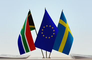 Flags of Republic of South Africa European Union and Sweden