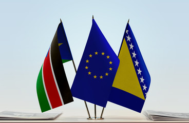 Flags of South Sudan European Union and Bosnia and Herzegovina