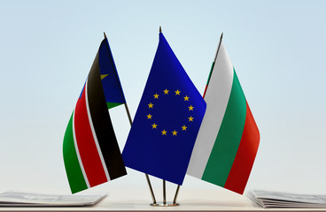 Flags of South Sudan European Union and Bulgaria