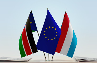 Flags of South Sudan European Union and Luxembourg