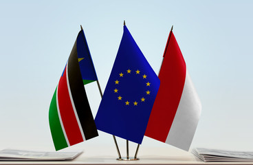 Flags of South Sudan European Union and Monaco