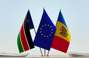 Flags of South Sudan European Union and Moldova