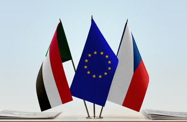 Flags of Sudan European Union and Czech Republic