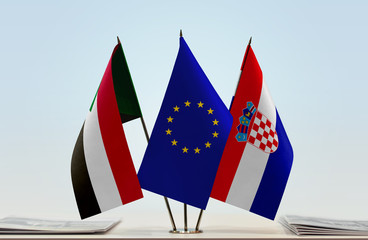 Flags of Sudan European Union and Croatia
