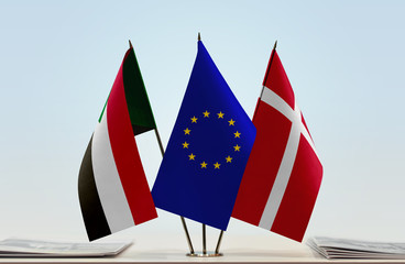 Flags of Sudan European Union and Denmark
